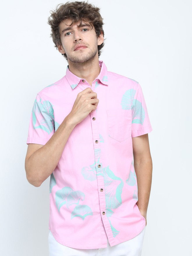 Locomotive Men Pink Printed Slim Fit Casual Shirt - Pink - Image 7