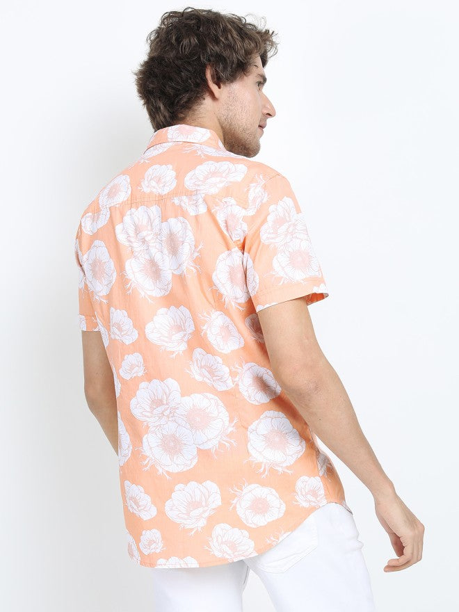 Locomotive Men Coral Printed Slim Fit Casual Shirt - Coral - Image 2