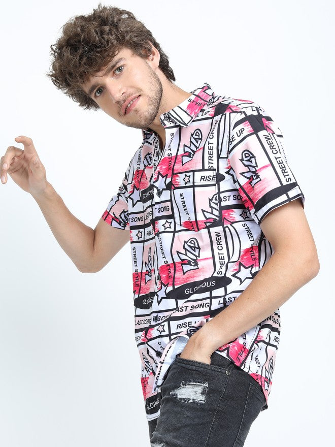 Locomotive Men Red Printed Slim Fit Casual Shirt - Red - Image 4