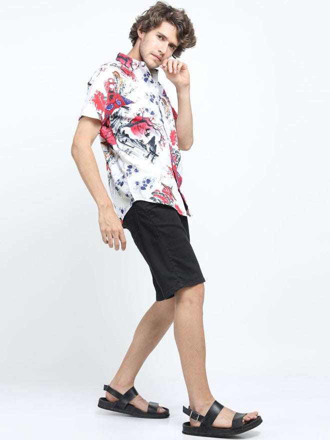 Locomotive Men Red Printed Slim Fit Casual Shirt - Red - Image 1