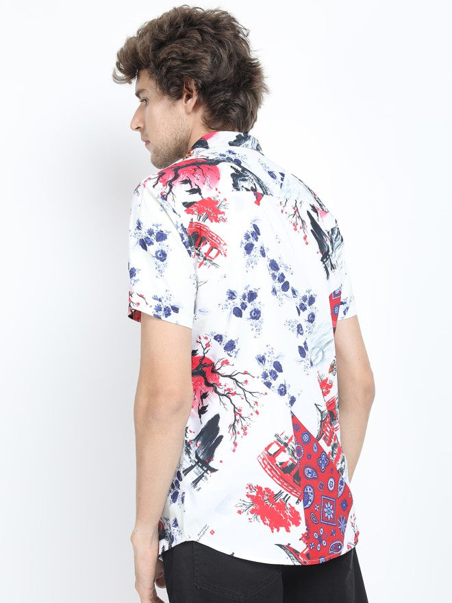 Locomotive Men Red Printed Slim Fit Casual Shirt - Red - Image 2