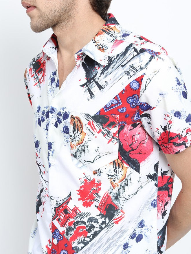Locomotive Men Red Printed Slim Fit Casual Shirt - Red - Image 3