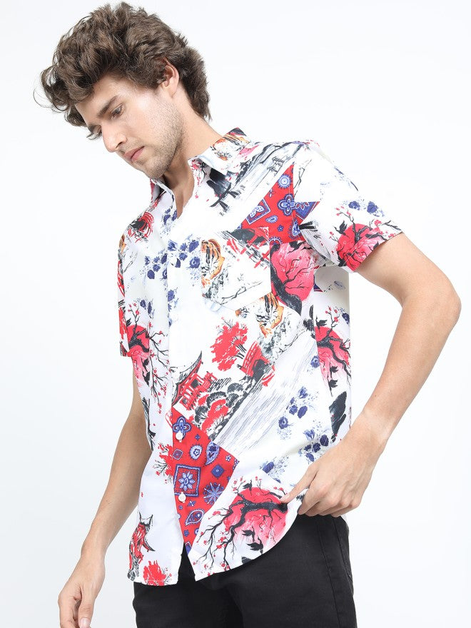 Locomotive Men Red Printed Slim Fit Casual Shirt - Red - Image 4
