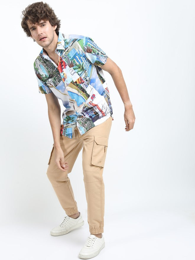 Locomotive Men White Printed Slim Fit Casual Shirt - White - Image 1