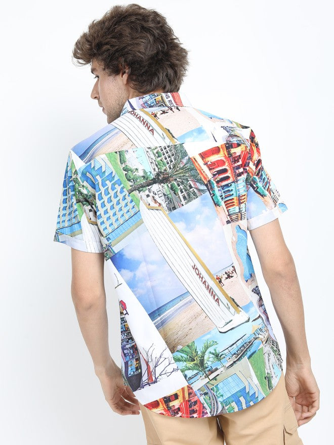 Locomotive Men White Printed Slim Fit Casual Shirt - White - Image 2