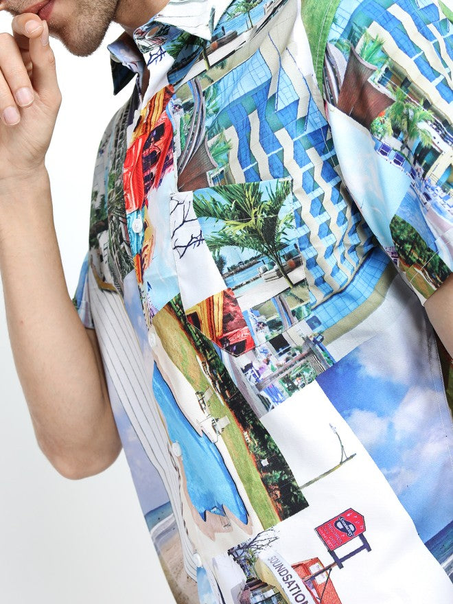 Locomotive Men White Printed Slim Fit Casual Shirt - White - Image 3