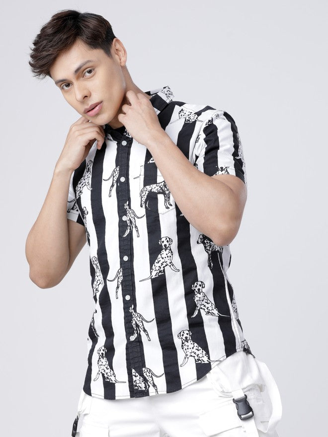 Locomotive Men White Printed Slim Fit Casual Shirt - White - Image 1