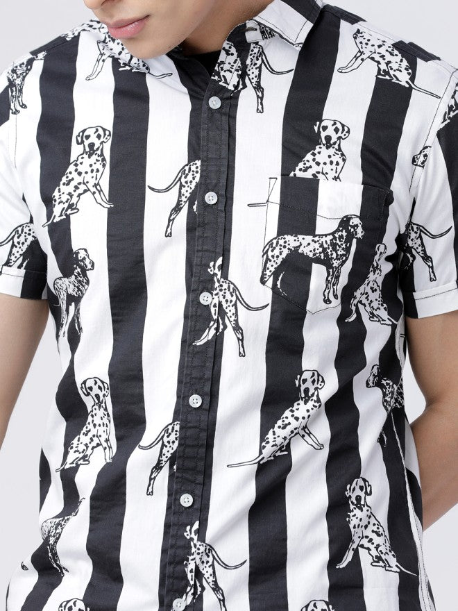 Locomotive Men White Printed Slim Fit Casual Shirt - White - Image 3