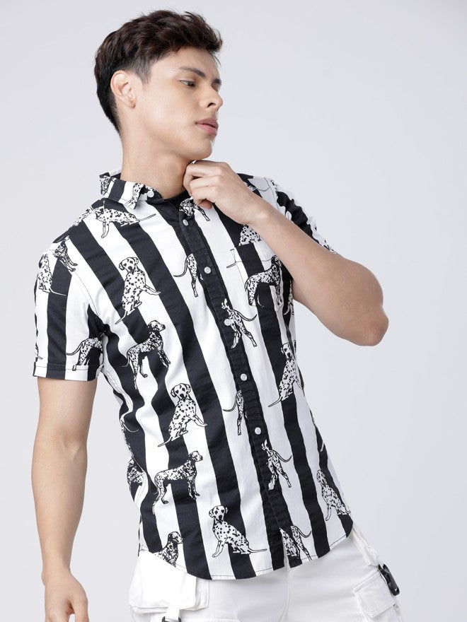 Locomotive Men White Printed Slim Fit Casual Shirt - White - Image 5