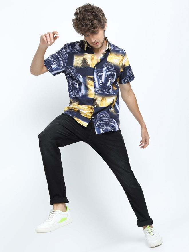 Locomotive Men Yellow Printed Slim Fit Casual Shirt - Yellow - Image 1