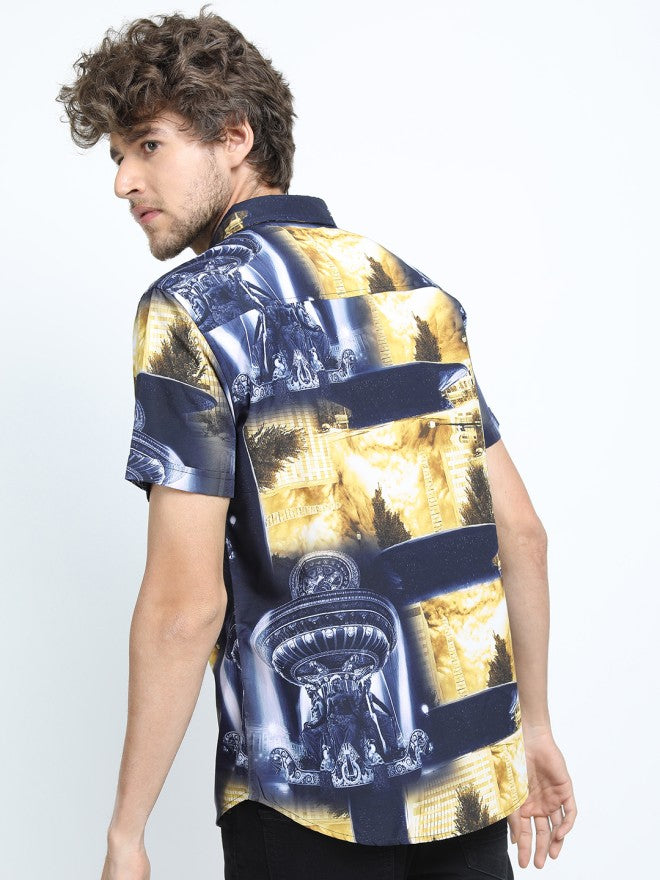 Locomotive Men Yellow Printed Slim Fit Casual Shirt - Yellow - Image 2