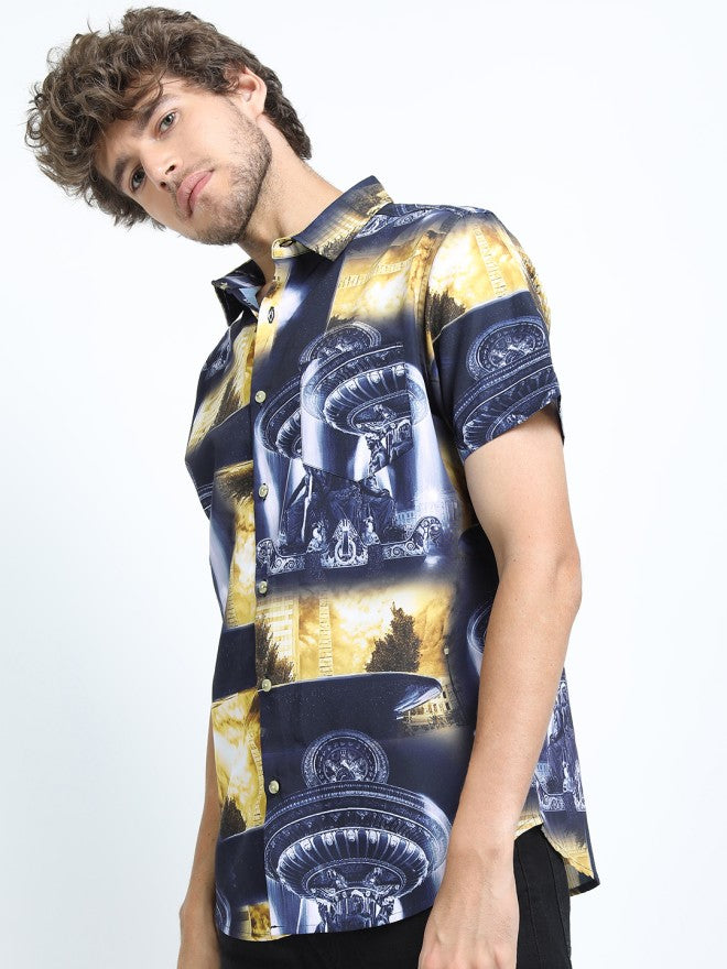 Locomotive Men Yellow Printed Slim Fit Casual Shirt - Yellow - Image 3