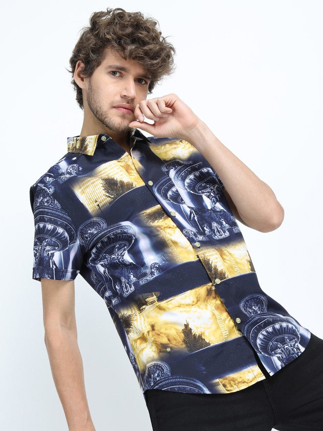 Locomotive Men Yellow Printed Slim Fit Casual Shirt - Yellow - Image 5