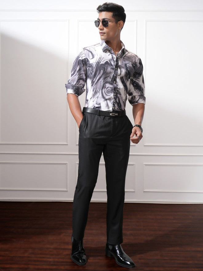 Locomotive Men Mauve Printed Slim Fit Casual Shirt - Charcoal - Image 2
