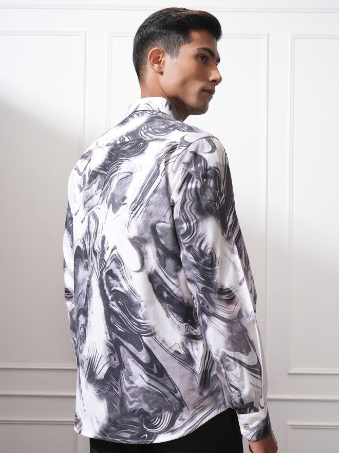 Locomotive Men Mauve Printed Slim Fit Casual Shirt - Charcoal - Image 3