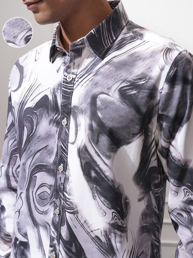 Locomotive Men Mauve Printed Slim Fit Casual Shirt - Charcoal - Image 5