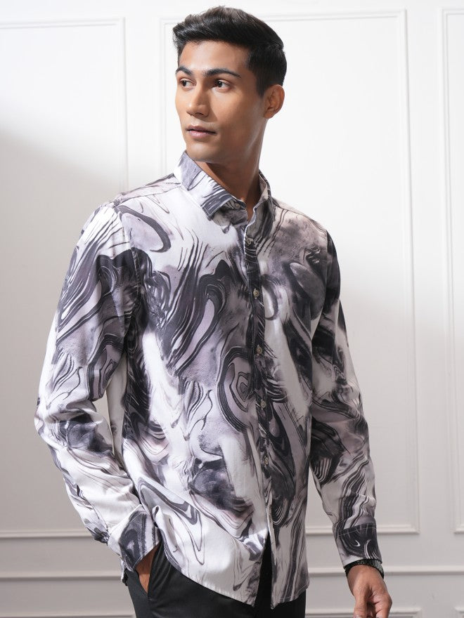 Locomotive Men Mauve Printed Slim Fit Casual Shirt - Charcoal - Image 6