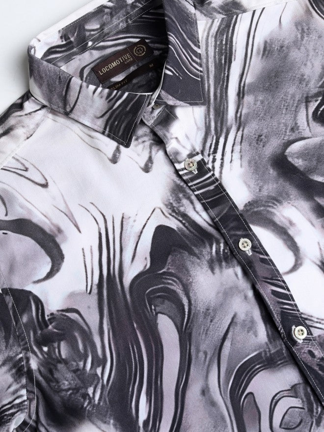 Locomotive Men Mauve Printed Slim Fit Casual Shirt - Charcoal - Image 7