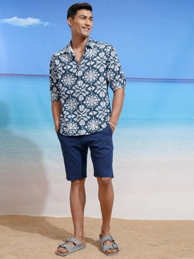 Locomotive Men Teal Printed Relaxed Fit Casual Shirt - Teal - Image 2