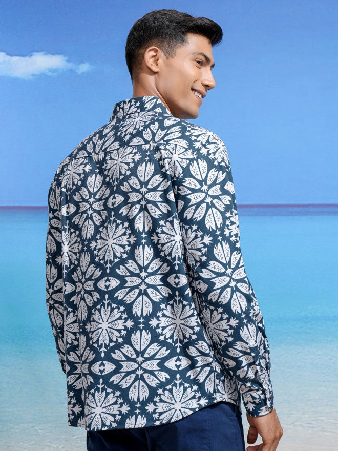 Locomotive Men Teal Printed Relaxed Fit Casual Shirt - Teal - Image 3
