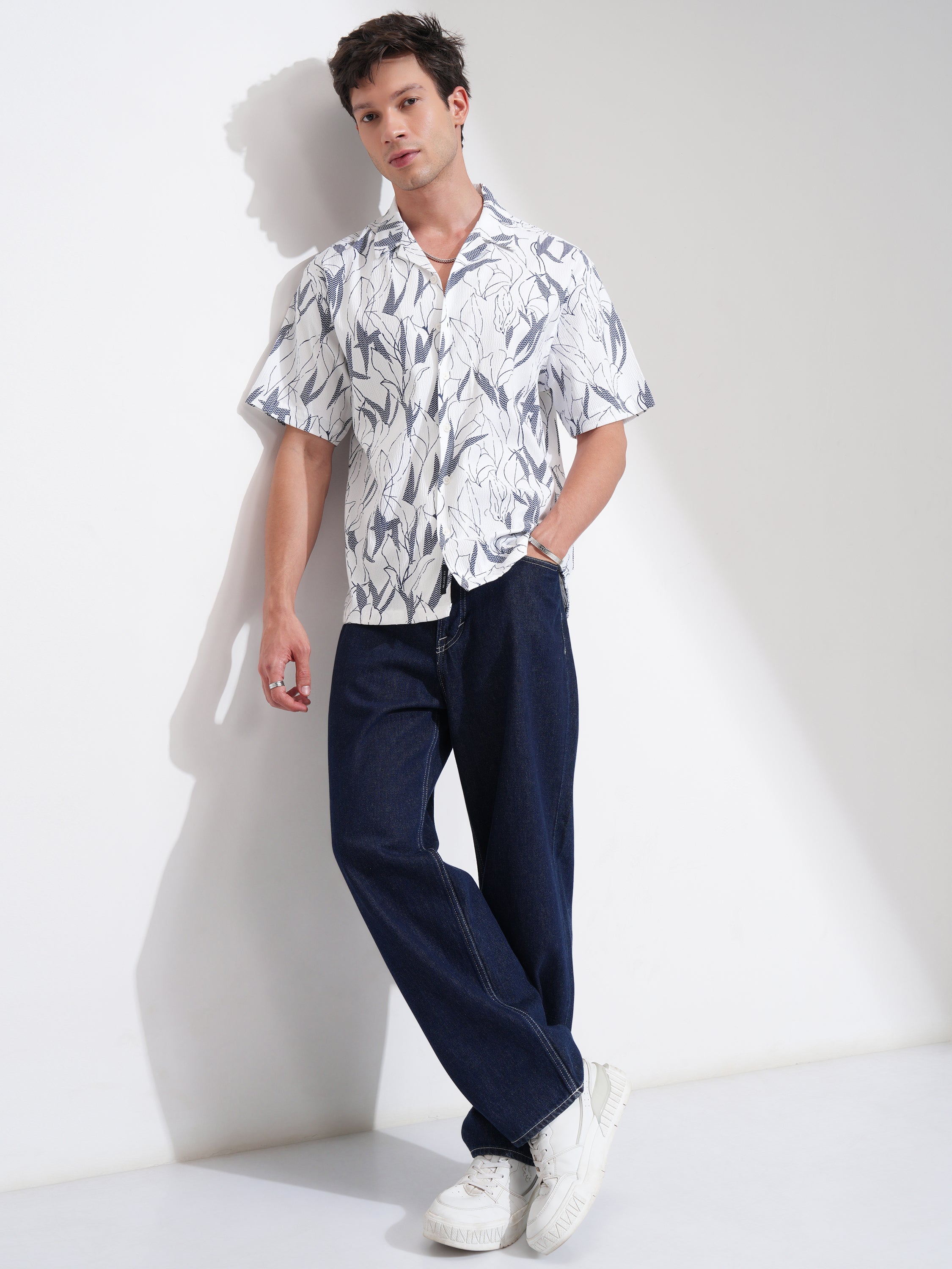 Locomotive Men White Printed Relaxed Fit Casual Shirt - White - Image 2