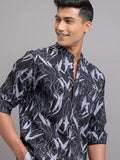 Locomotive Men Navy Blue Printed Regular Fit Casual Shirt - Navy Blue - Image 1