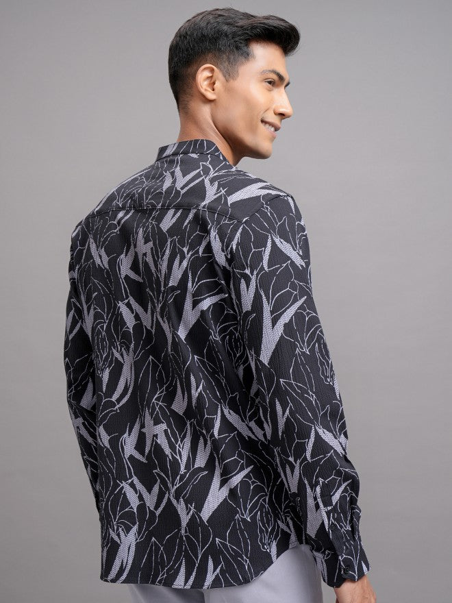 Locomotive Men Navy Blue Printed Regular Fit Casual Shirt - Navy Blue - Image 3