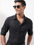 Locomotive Men Black Textured Slim Fit Casual Shirt - Black - Image 1