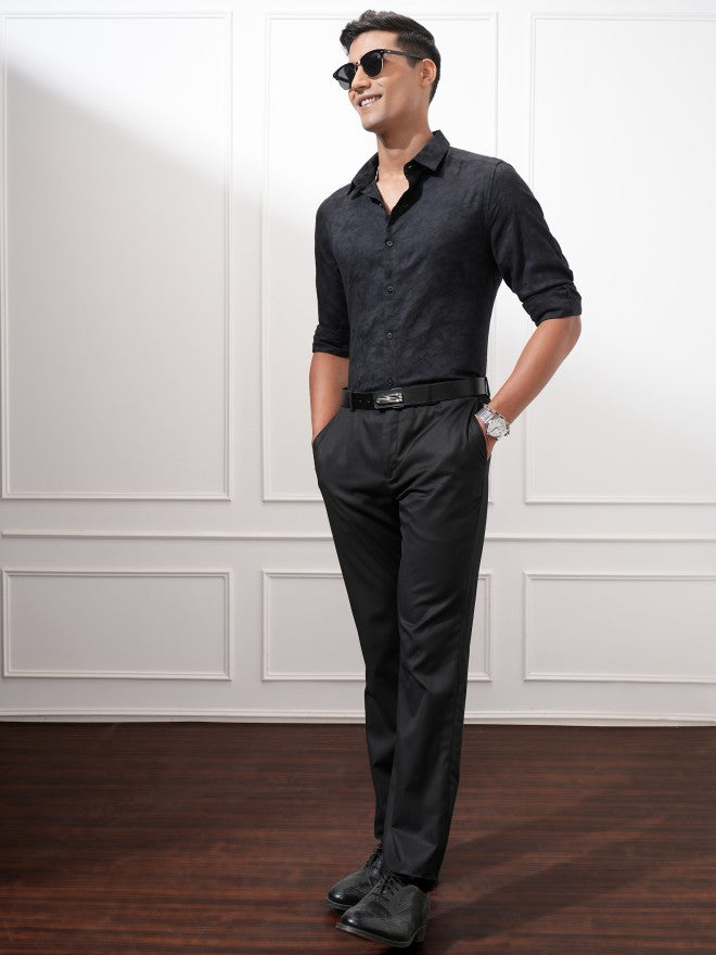 Locomotive Men Black Textured Slim Fit Casual Shirt - Black - Image 2