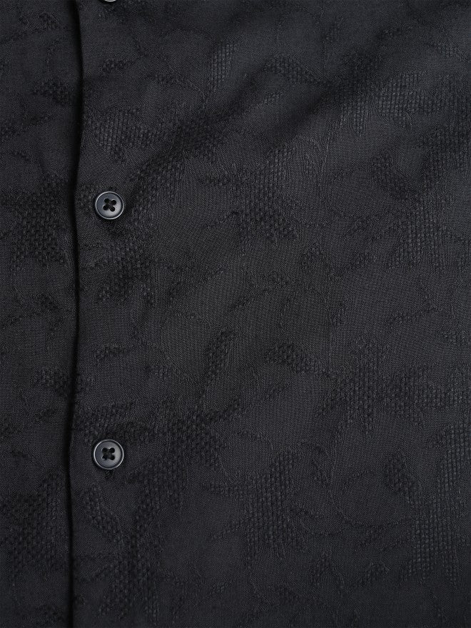 Locomotive Men Black Textured Slim Fit Casual Shirt - Black - Image 8