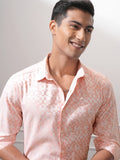 Locomotive Men Peach Printed Slim Fit Casual Shirt - Peach - Image 1