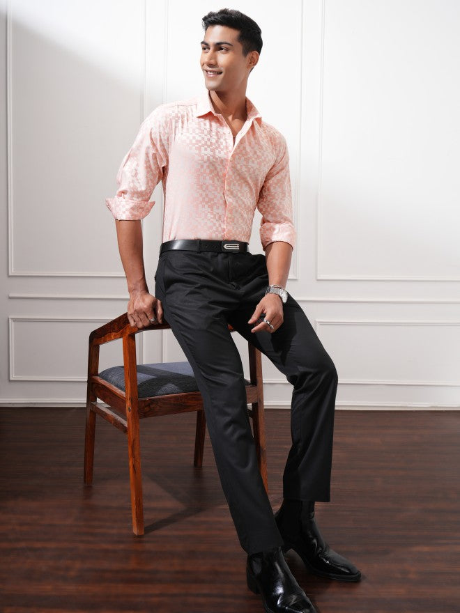 Locomotive Men Peach Printed Slim Fit Casual Shirt - Peach - Image 2