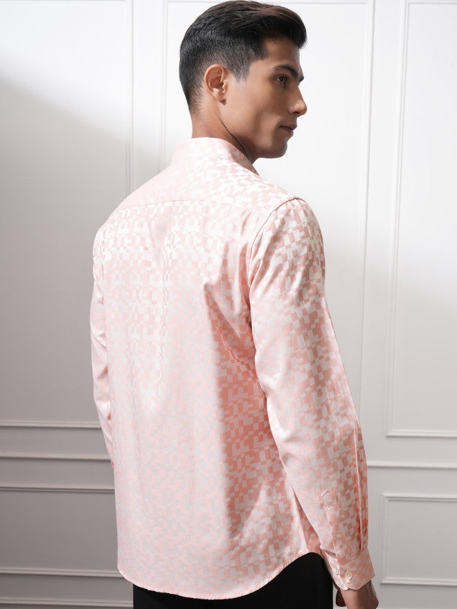 Locomotive Men Peach Printed Slim Fit Casual Shirt - Peach - Image 3