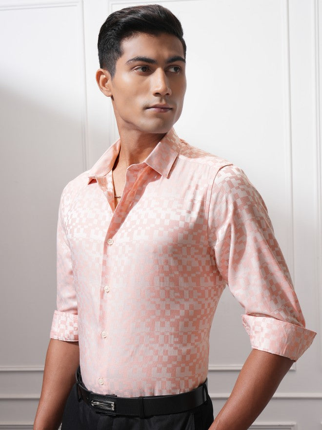 Locomotive Men Peach Printed Slim Fit Casual Shirt - Peach - Image 4