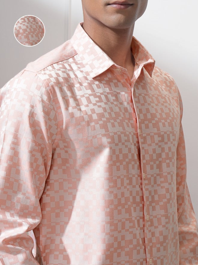 Locomotive Men Peach Printed Slim Fit Casual Shirt - Peach - Image 5