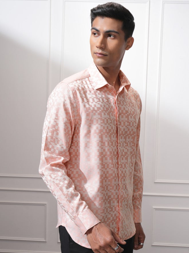 Locomotive Men Peach Printed Slim Fit Casual Shirt - Peach - Image 6