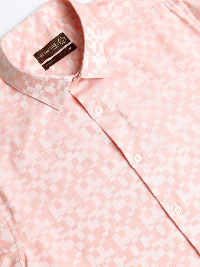 Locomotive Men Peach Printed Slim Fit Casual Shirt - Peach - Image 7