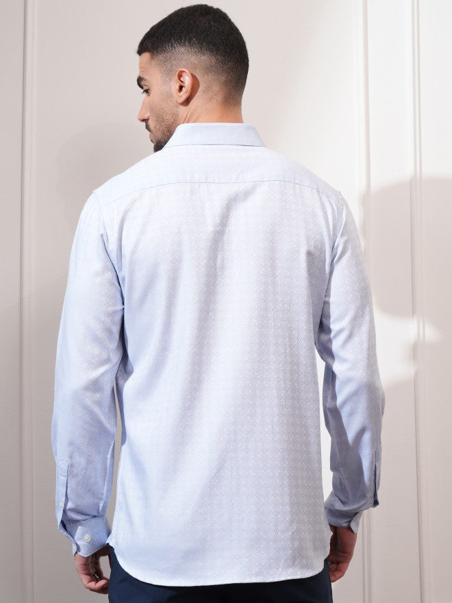 Locomotive Men Blue Self Design Slim Fit Casual Shirt - Blue - Image 5