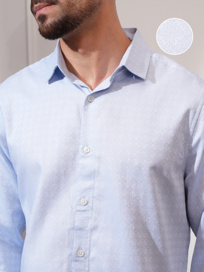 Locomotive Men Blue Self Design Slim Fit Casual Shirt - Blue - Image 9