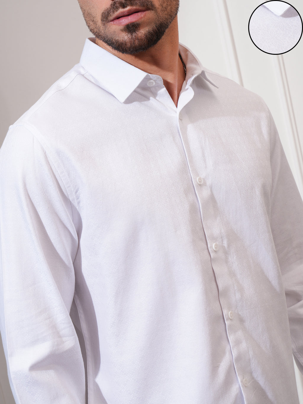 Locomotive Men White Textured Slim Fit Casual Shirt - White - Image 5