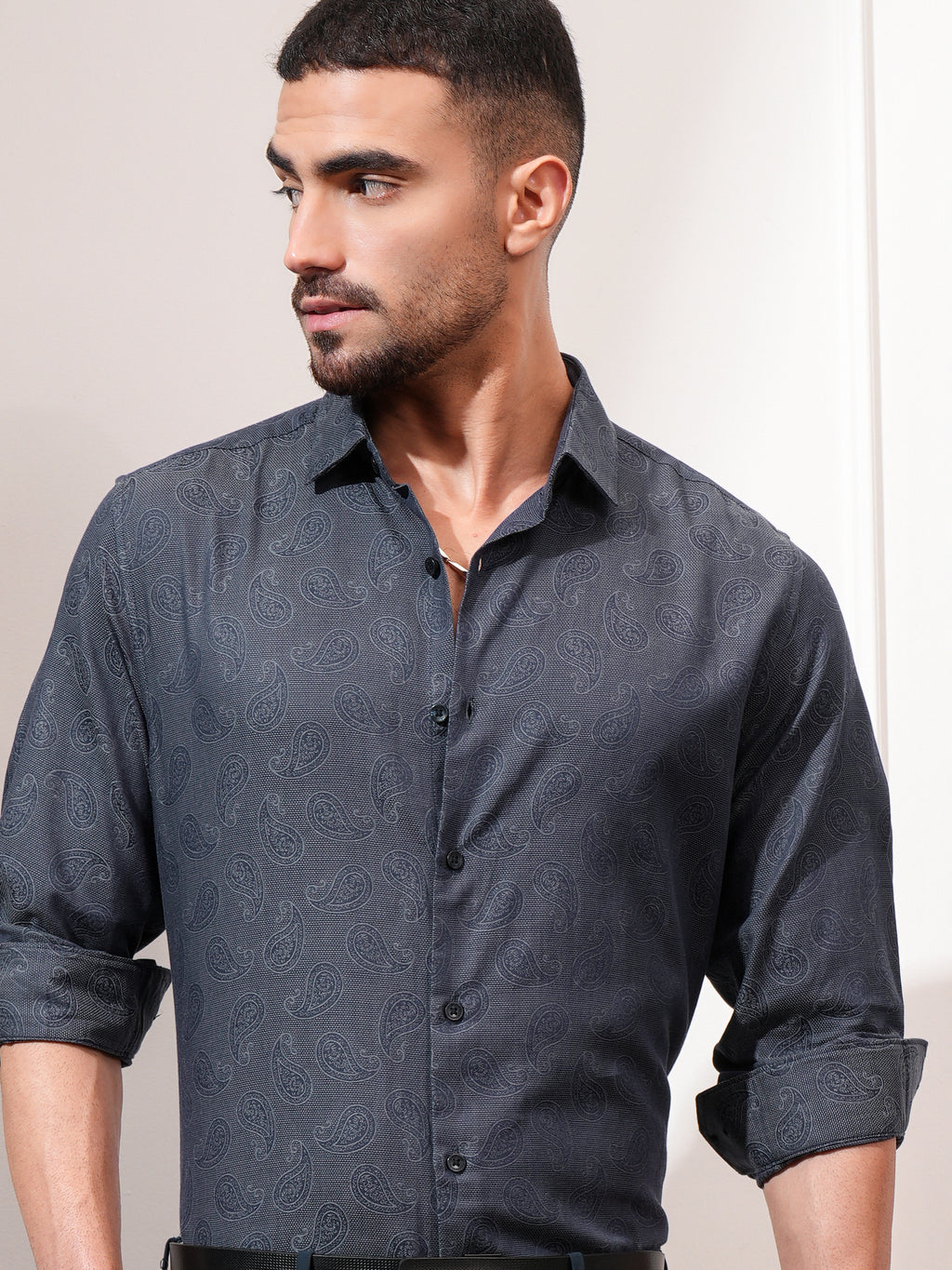 Locomotive Men Grey Checked Slim Fit Casual Shirt - Grey - Image 1