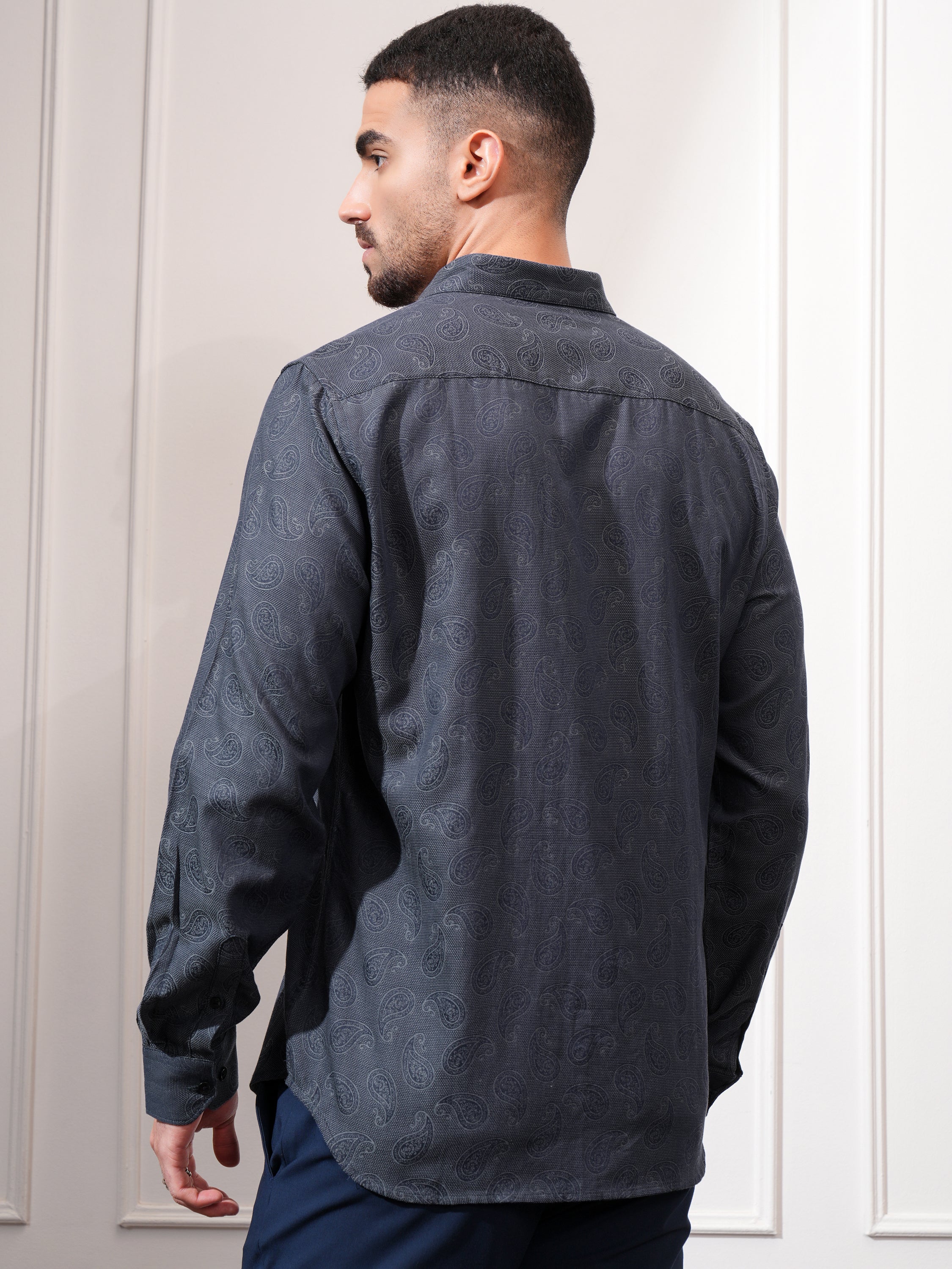 Locomotive Men Grey Checked Slim Fit Casual Shirt - Grey - Image 3