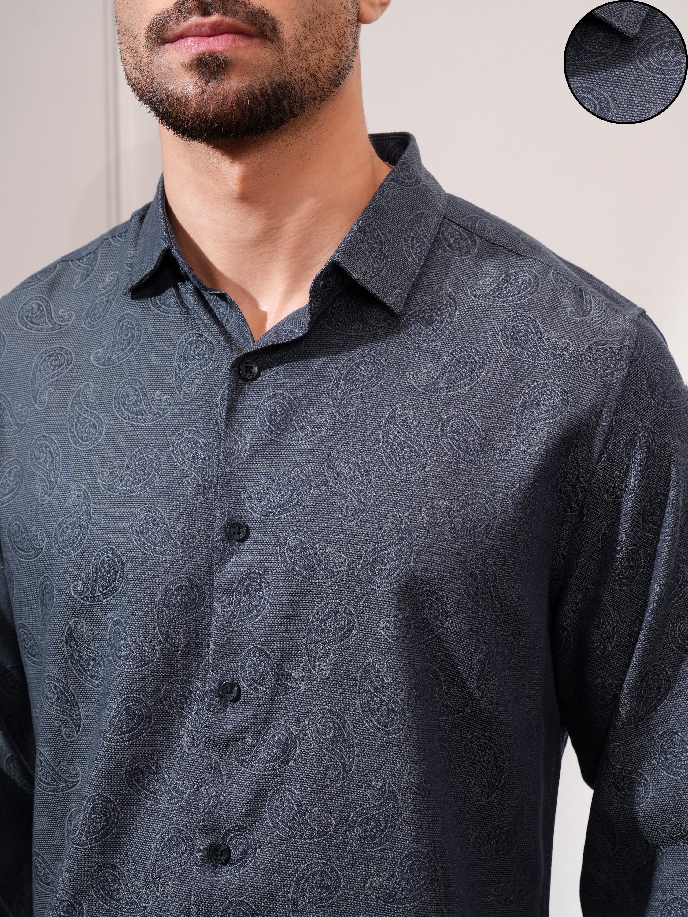 Locomotive Men Grey Checked Slim Fit Casual Shirt - Grey - Image 5