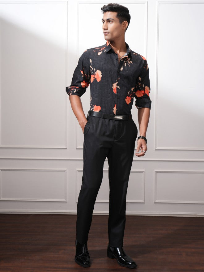 Locomotive Men Black Printed Slim Fit Casual Shirt - Black - Image 2