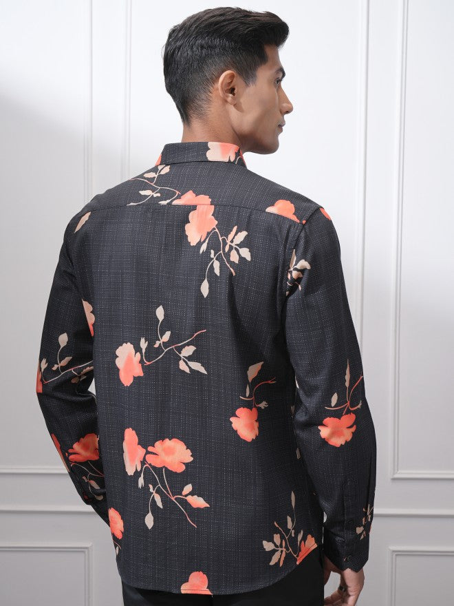 Locomotive Men Black Printed Slim Fit Casual Shirt - Black - Image 3