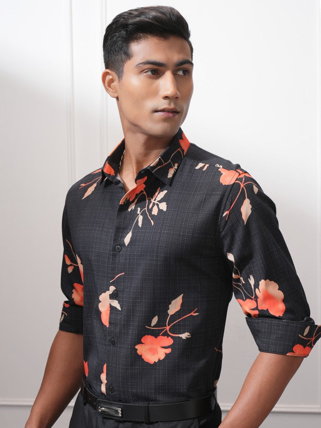 Locomotive Men Black Printed Slim Fit Casual Shirt - Black - Image 4