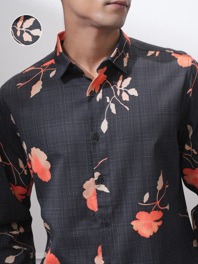 Locomotive Men Black Printed Slim Fit Casual Shirt - Black - Image 5