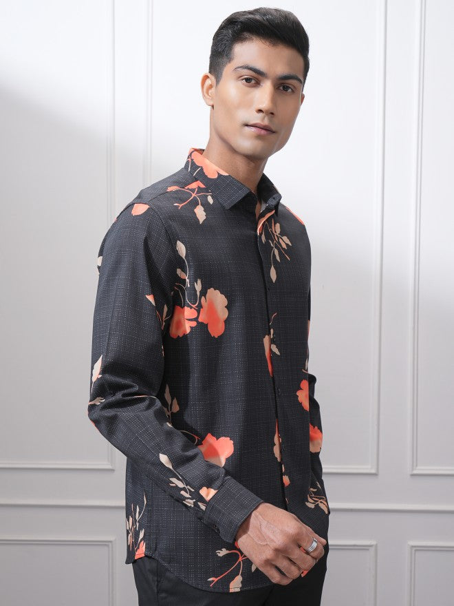 Locomotive Men Black Printed Slim Fit Casual Shirt - Black - Image 6