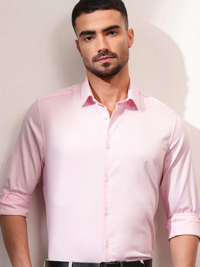 Locomotive Men Pink Solid Slim Fit Casual Shirt - Pink - Image 1