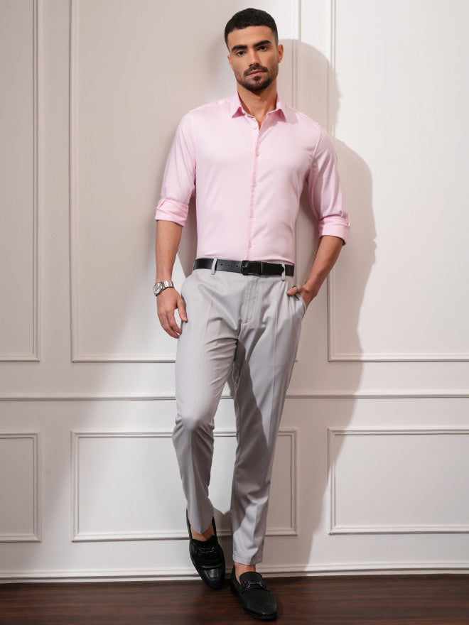 Locomotive Men Pink Solid Slim Fit Casual Shirt - Pink - Image 4